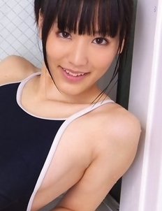 Yuri Hamada washes and showers her hot body over bath suit