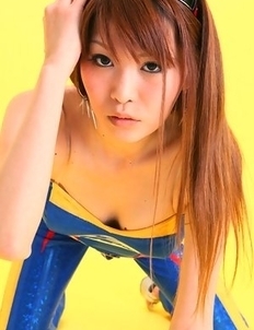 Minami Haduki busty is hot cupcake in blue latex outfit