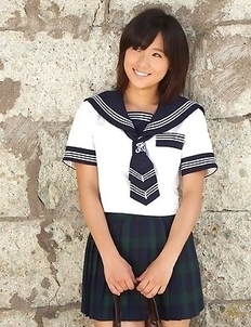 Japan teen Yuzuki Hashimoto in sailor gal uniform is playful outdoor