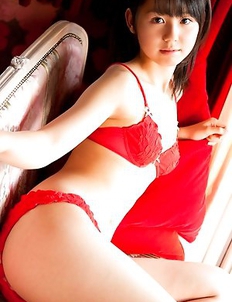 Rina Koike Asian is so erotic and innocent posing in red lingerie