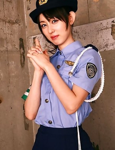 Rina Akiyama in police woman uniform exposes sexy legs