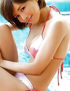 Yumiko Shaku with juicy boobies is romantic at the pool