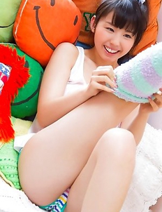 Rina Koike in socks and colorful bath suit is so playful