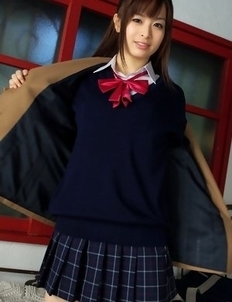 Hikari Yamaguchi in uniform and coat wants to share choco