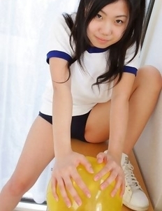 Miho Takai in sports outfit is sexy while playing with ball