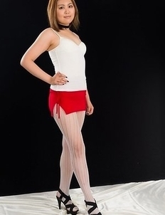 Stunning young girl Ayano Hidaka showing her feet in a white pantyhose