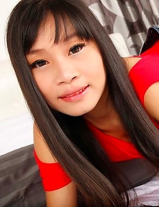 Tiny tit Thai babe Bew ravaged by white cock as big as her forearm