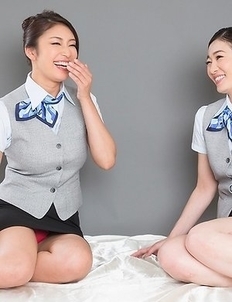 Uniformed beauties Reiko Kobayakawa and Ryu Enami worship each other's feet