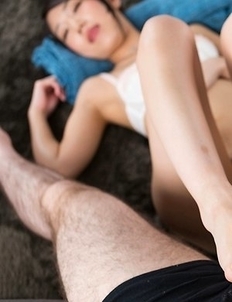 Rio Kamimoto uses her perfect feet to get this dude to cum all over her