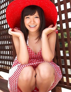 Ayana Tanigaki shows pussy and ass in red panty under dress