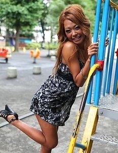 Asian Rei Miyakawa in a sexy dress is playful