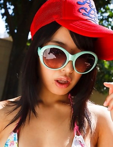 Kana Yume shows nude playful tits and hairy cunt in nature