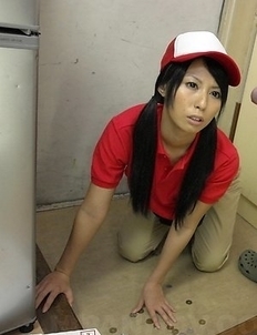 Miku Oguri strokes cock and has tits touched