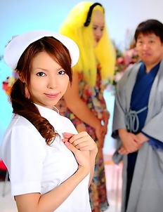Horny nurse Rino Asuka teases on tv