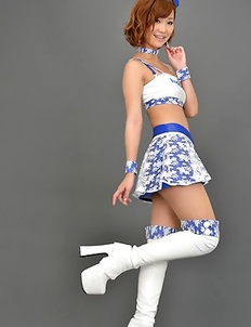 Ichika Nishimura in long boots and short skirt is playful