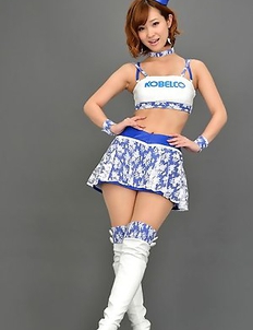 Ichika Nishimura in long boots and short skirt is playful